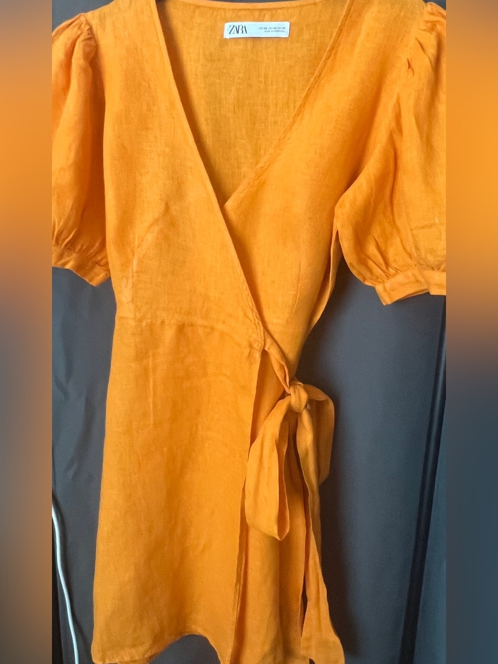 New Zara Mustard-Orange Wrap Mini Dress